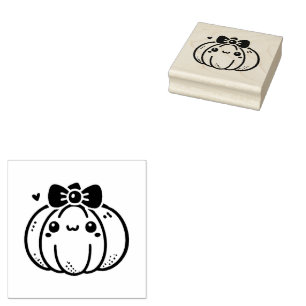 Cute Pumpkin with Bow  Rubber Stamp