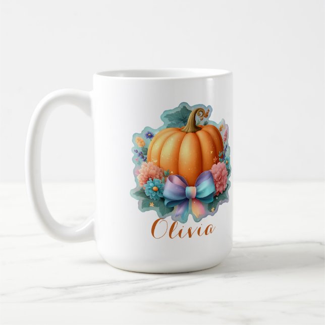 Cute Pumpkin with Flowers Personalised T-Shirt Coffee Mug (Left)