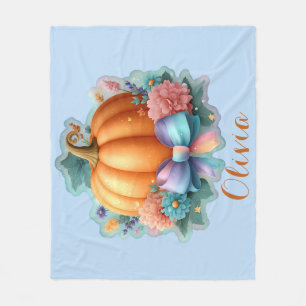 Cute Pumpkin with Flowers Personalised T-Shirt Fleece Blanket