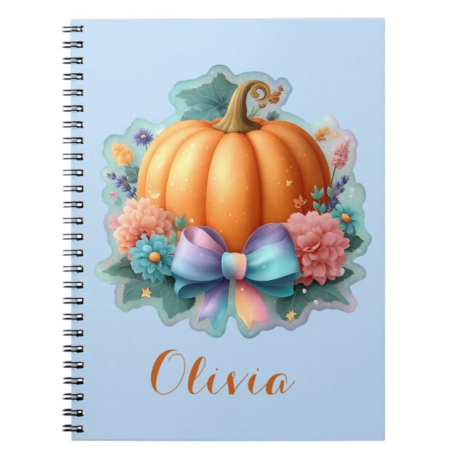 Cute Pumpkin with Flowers Personalised T-Shirt Notebook (Front)