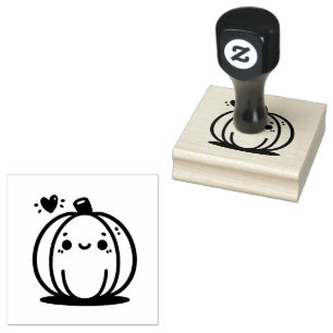 Cute Pumpkin with Heart Rubber Stamp