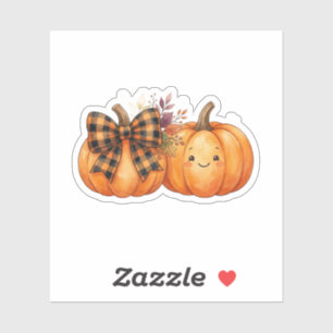 Cute Pumpkin With Plaid Bow Retro Fall Halloween