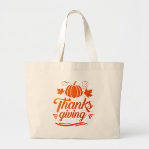 Cute Pumpkin with Text Thanksgiving Typography Large Tote Bag