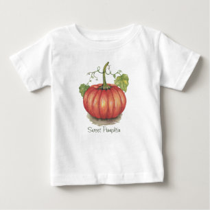 Cute Pumpkin With Vines In Watercolor Baby T-Shirt