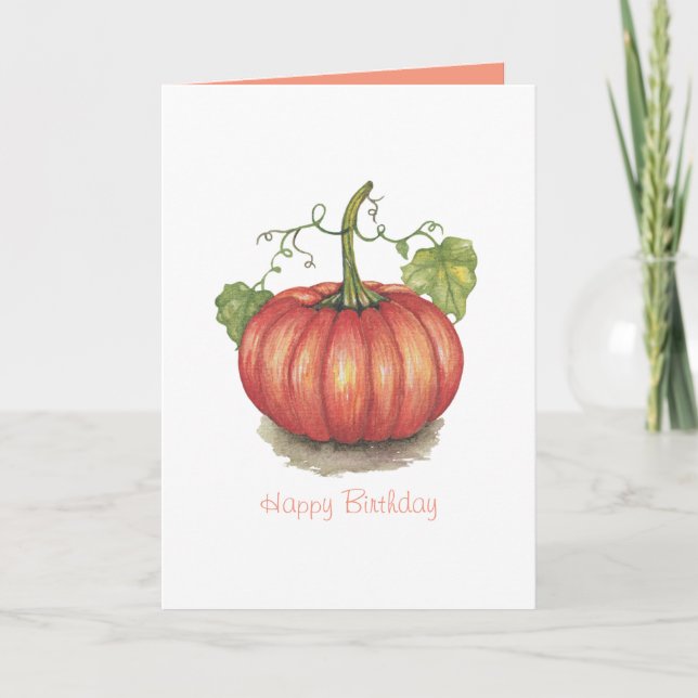 Cute Pumpkin With Vines In Watercolor Card (Front)