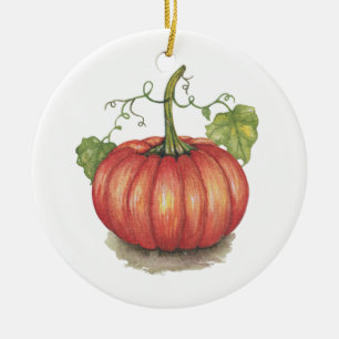 Cute Pumpkin With Vines In Watercolor Ceramic Tree Decoration