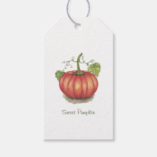 Cute Pumpkin With Vines In Watercolor Gift Tags
