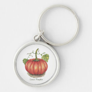 Cute Pumpkin With Vines In Watercolor Key Ring