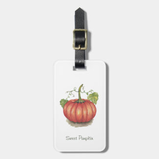 Cute Pumpkin With Vines In Watercolor Luggage Tag