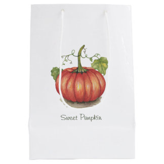 Cute Pumpkin With Vines In Watercolor Medium Gift Bag