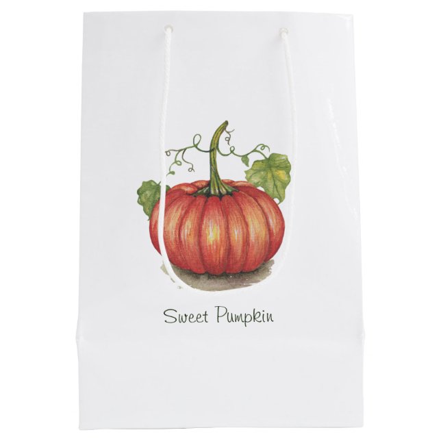 Cute Pumpkin With Vines In Watercolor Medium Gift Bag (Back)