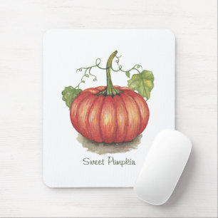 Cute Pumpkin With Vines In Watercolor Mouse Mat