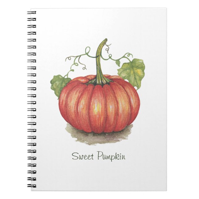Cute Pumpkin With Vines In Watercolor Notebook (Front)