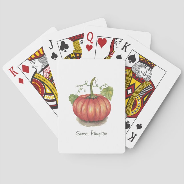 Cute Pumpkin With Vines In Watercolor Playing Cards (Back)