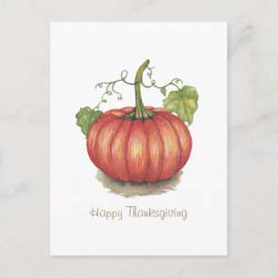 Cute Pumpkin With Vines In Watercolor Postcard