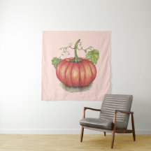 Cute Pumpkin With Vines In Watercolor