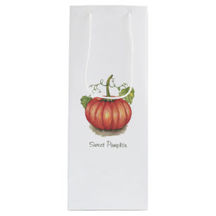 Cute Pumpkin With Vines In Watercolor Wine Gift Bag