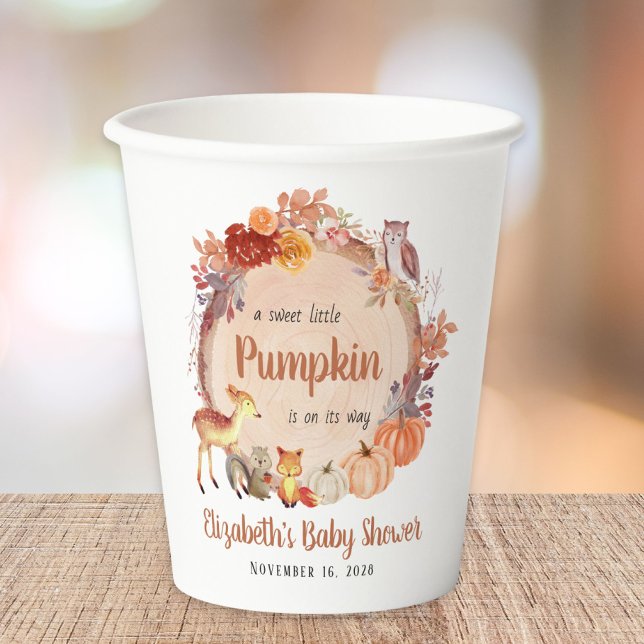 Cute Pumpkin Woodland Animals Baby Shower Paper Cups (Creator Uploaded)