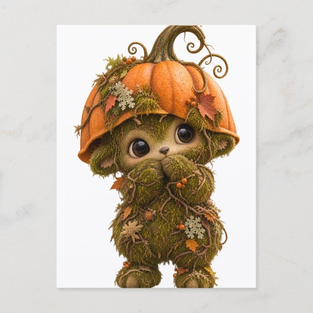 Cute Pumpkin Woodland Creature Postcard  (Front)