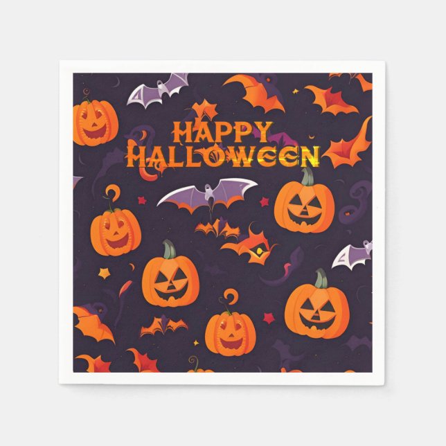 Cute Pumpkins And Bats Napkin (Front)
