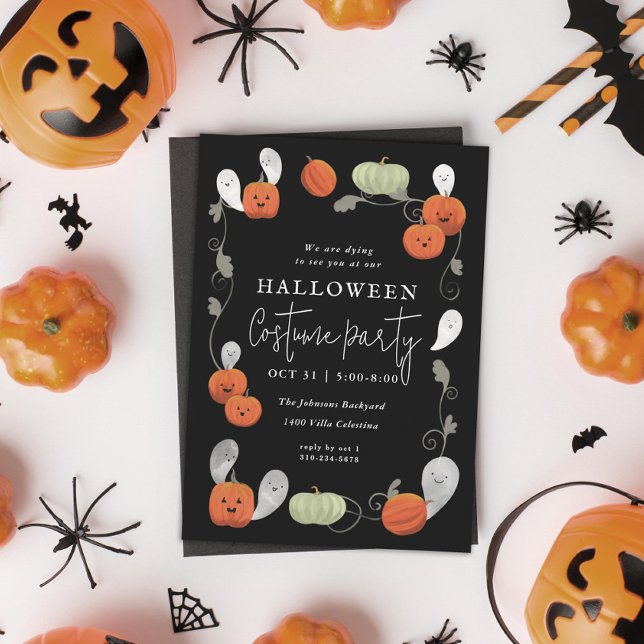 Cute Pumpkins and Ghosts Halloween Party Invitation (Creator Uploaded)
