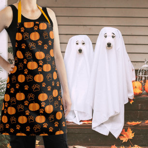 Cute Pumpkins and Paws Halloween Black Orange Apron