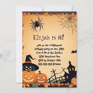 Cute Pumpkins and Spider Kid's Halloween Birthday Invitation