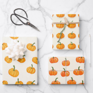Cute Pumpkins Fall Harvest Wrapping Paper Sheet
