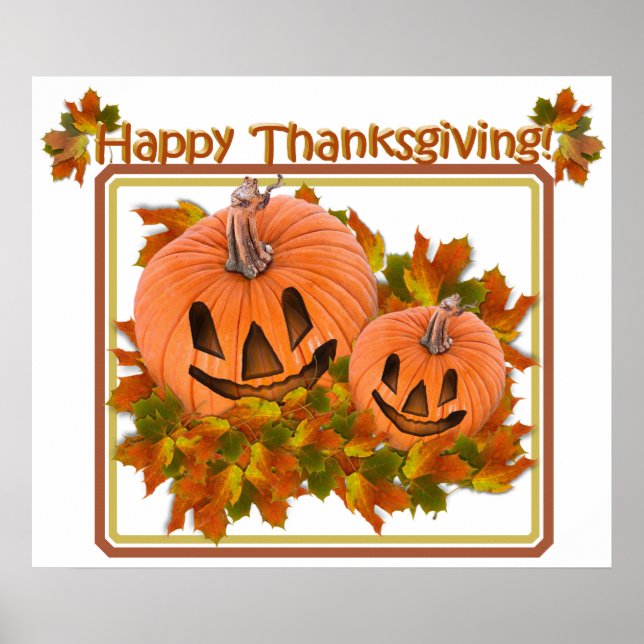 Cute Pumpkins in Fall Leaves Poster (Front)
