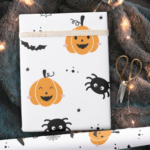 Cute Pumpkins, Spiders And Bats Halloween Wrapping Paper