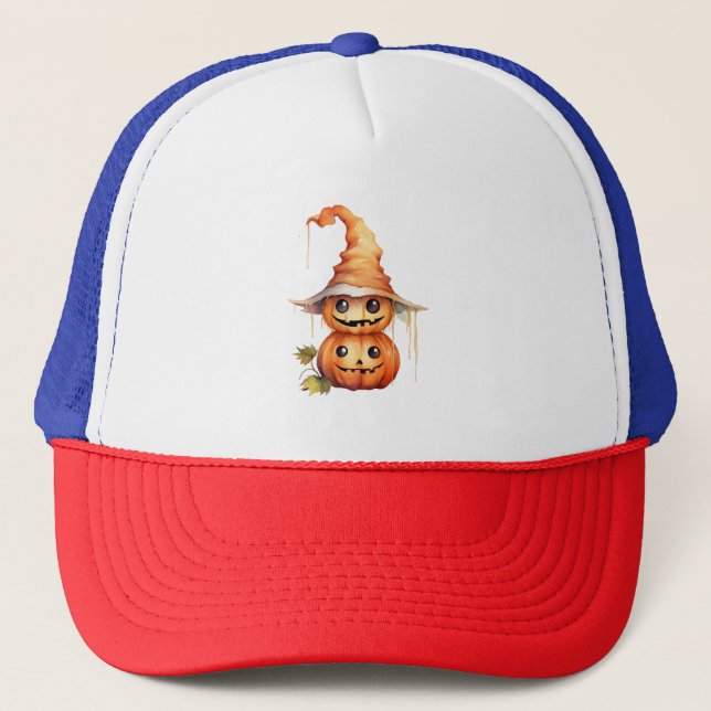 Cute Pumpkins Sticker Trucker Hat (Front)
