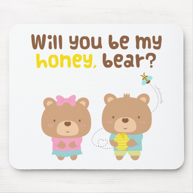 Cute Pun Love Confession Be My Honey Bear Mouse Mat (Front)