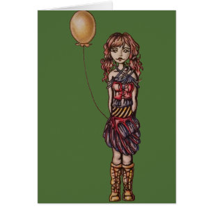 Cute Punk Cartoon of Girl Holding Yellow Balloon