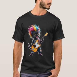 Cute Punk Cat, Rock'n Roll Guitar Cat, Guitar Band T-Shirt