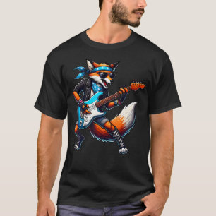 Cute Punk Fox Rock'N Roll Goth Guitar Kids Rock St T-Shirt