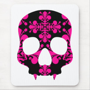 Cute punk goth fanged skull hot pink and black mouse mat