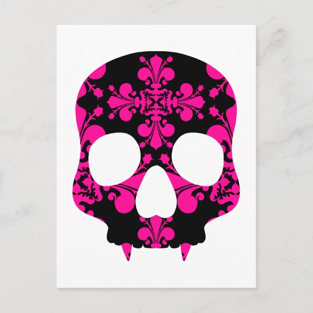 Cute punk goth fanged skull hot pink and black postcard (Front)