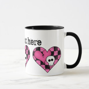 Cute punk hot pink and black heart and skull mug