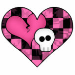 Cute punk hot pink and black heart and skull photo sculpture magnet<br><div class="desc">Adorable girly hot pink and black emo, scene, and punk rock retro 80s chequerboard pattern with a skull and broken heart as a 5x7" acrylic photosculpture magnet.</div>
