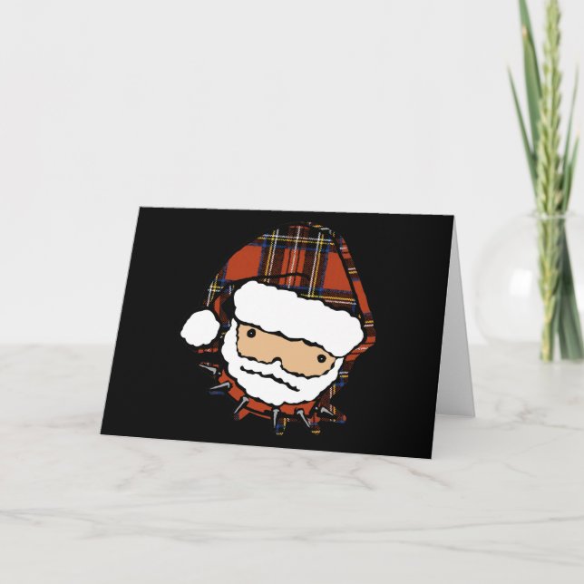 Cute Punk Plaid Santa Holiday Card (Front)