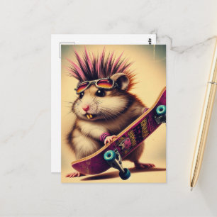 Cute Punk Rock 1980s Skateboarding Hamster Postcard