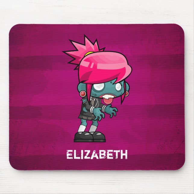 Cute Punk Rock Zombie Girl Illustration Mouse Mat (Front)