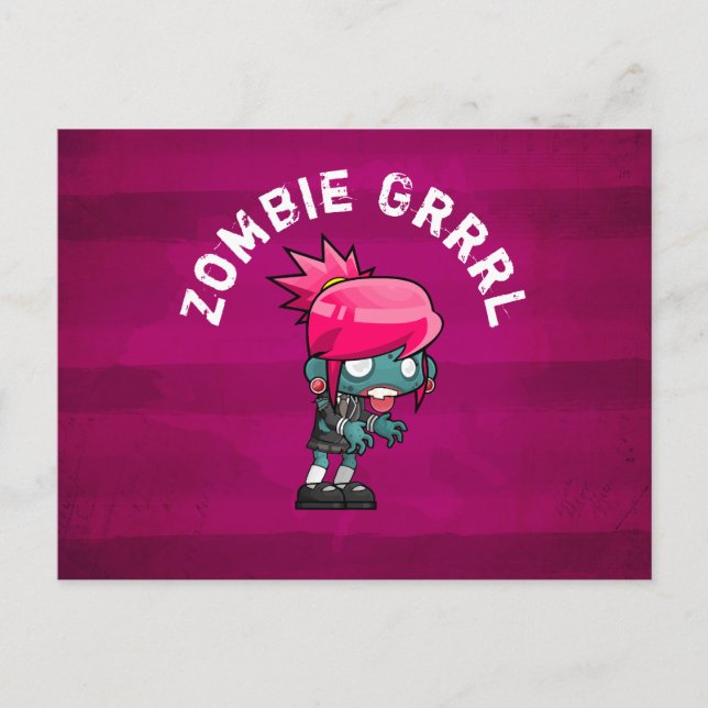 Cute Punk Rock Zombie Grrrl Postcard (Front)