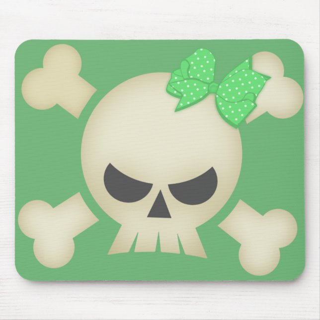 Cute Punk Skull and Bow (green)  Mousepad (Front)