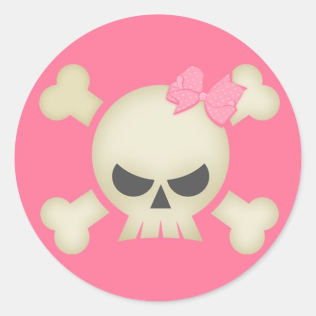 Cute Punk Skull and Bow (pink) Sticker (Front)