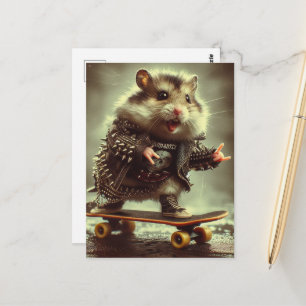 Cute Punk Spiked Jacket Skateboarding Hamster Postcard
