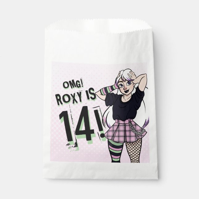 Cute Punk Teen Girl Name Pink 14th Birthday Favour Bags (Front)
