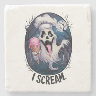 Cute Punny Ghost Ice Cream Halloween Coaster