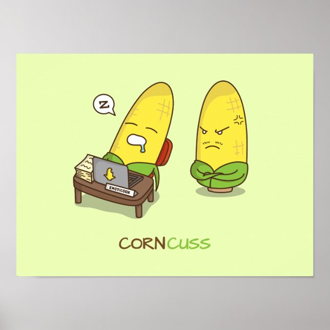 Cute Punny NSFW Cartoon Corn Concuss Poster (Front)