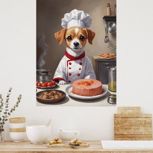 Cute Pup Chef Baking in Kitchen Cute Dog Kitchen Poster